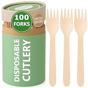 (100 Count) Disposable Wooden Forks Set – Alternative to Plastic, Eco Friendly, Biodegradable, Compostable Cutlery Set – 100 Forks Disposable Utensils Set