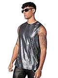 WDIRARA Men's Metallic Tank Top T Shirt Sleeveless Round Neck Club Party Top Multicolored L