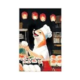 BNCEDJK Poster mit japanischem Sushi-Koch, Leinwand, Poster, Schlafzimmer, Dekoration, Landschaftsdekoration, Geschenk, 20 x 30 cm