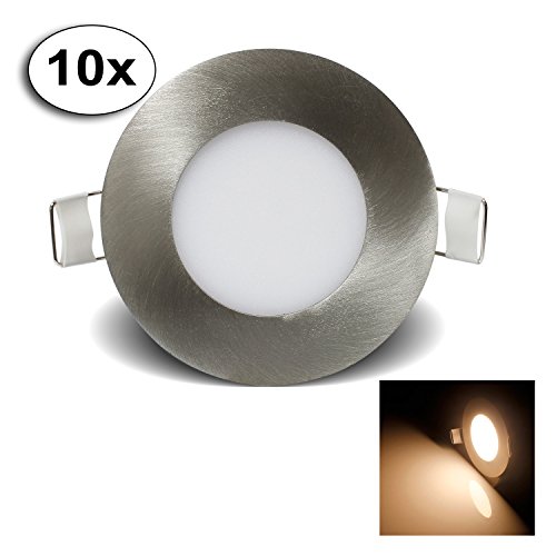 Preisvergleich Produktbild BAODE LED PANEL,Ultraslim Einbauleuchte,Einbaustrahler Leuchte 3W Dimmbar Gebürstet Silber Deckenlampe Warmweiß Ø85mm Downlight(10er Pack)
