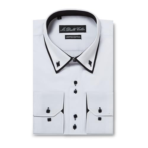 MrDoubleCollar Italian Design Chemise à manches longues pour homme Blanc avec boutons noirs, Blanc avec col boutonné noir, XXL