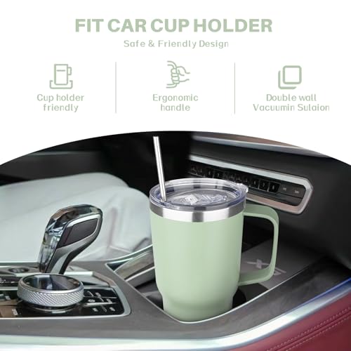 Image of 30 oz Tumbler with Handle, Stainless Steel Insulated Tumbler with Lid and Straw, Double Wall Vacuum Coffee Mug Tumbler, Insulated Coffee Thermal Cup for Cold and Hot (Matcha)