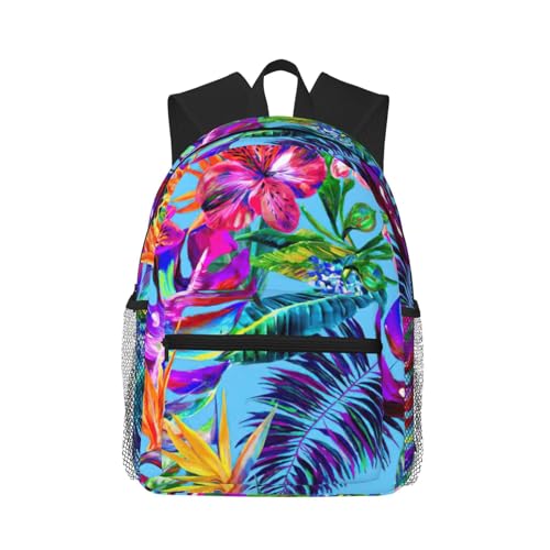 Sac à dos classique de voyage basique imprimé plantes tropicales roses pour l'université