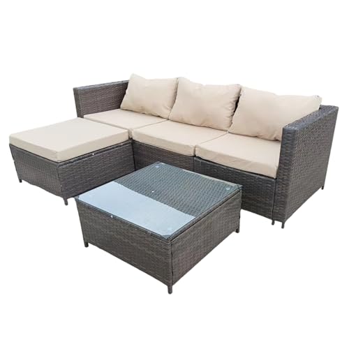 Cozybrite Rattan Corner Sofa Set with Glass Coffee Table and