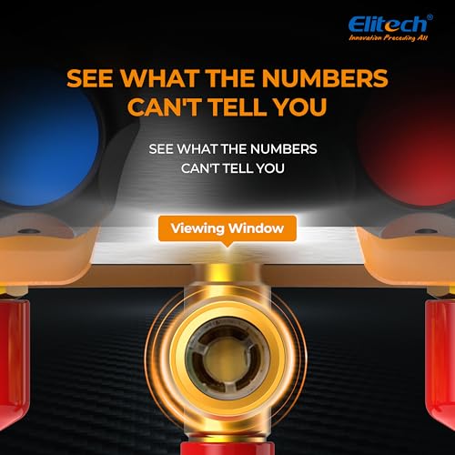 Elitech Digitales Manifold-Messgerät & Füllschlauch Komplett-Set |88 Kältemittel, Hoch-/Niederdruck bis 600psi mit Sättigungstemperatur | 3-farbige Schläuche, LCD-Display, IP54 |Für Kfz & HLK-Profis