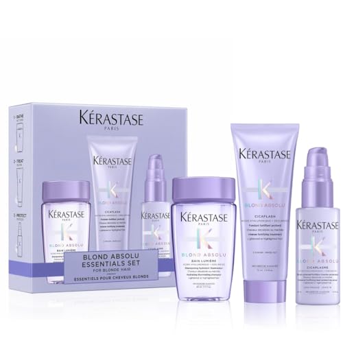Kérastase Blond Absolu Discovery Set, With Illuminating Shampoo, Nourishing Conditioner and Fortifying Heat Protection Serum, With Hyaluronic Acid, For Blonde and Bleached Hair, Travel Size