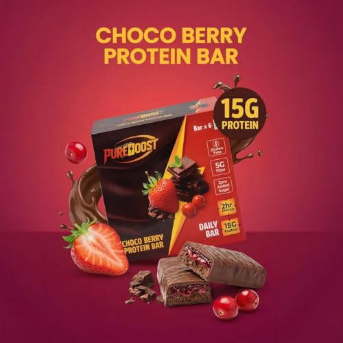 Image of Choco Berry Protein Bar | 15g Protein Energy Bar | Gluten Free High Fiber Healthy Snack | Zero Added Sugar Nutrition Bar | Daily Fitness, Gym & Diet Snack - 50g (Pack of 6)