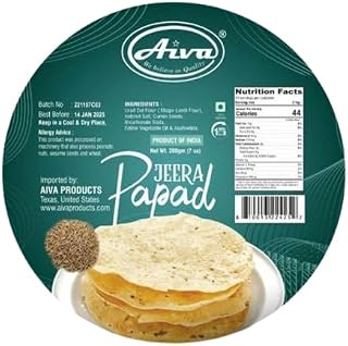 Aiva Pappadums (Indian Lentil Wafer Snack) Cumin Papad 200g (Pack of 3)