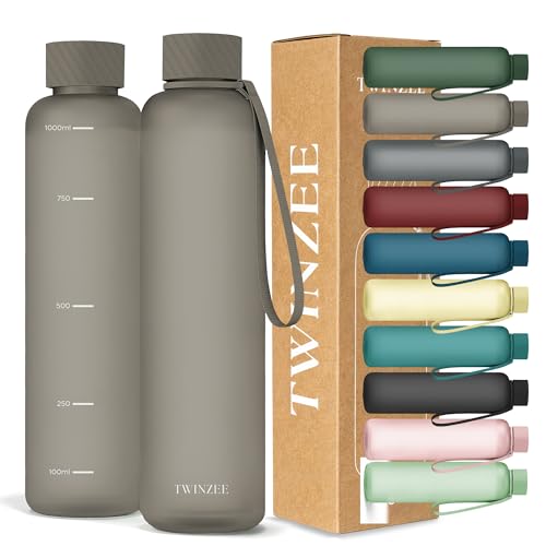 Twinzee Trinkflasche 1L Kohlensäure Geeignet & Auslaufsicher - Wasserflaschen Für Sport, Schule & Büro - Trinkflasche Kohlensäure Geeignet & Spülmaschinenfest - Taupe