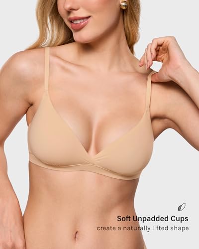 Image of INLYRIC Women's Inbarely Triangle Bralette Comfortable Unlined V Neck Wireless Smoothing Bra Top Stretch