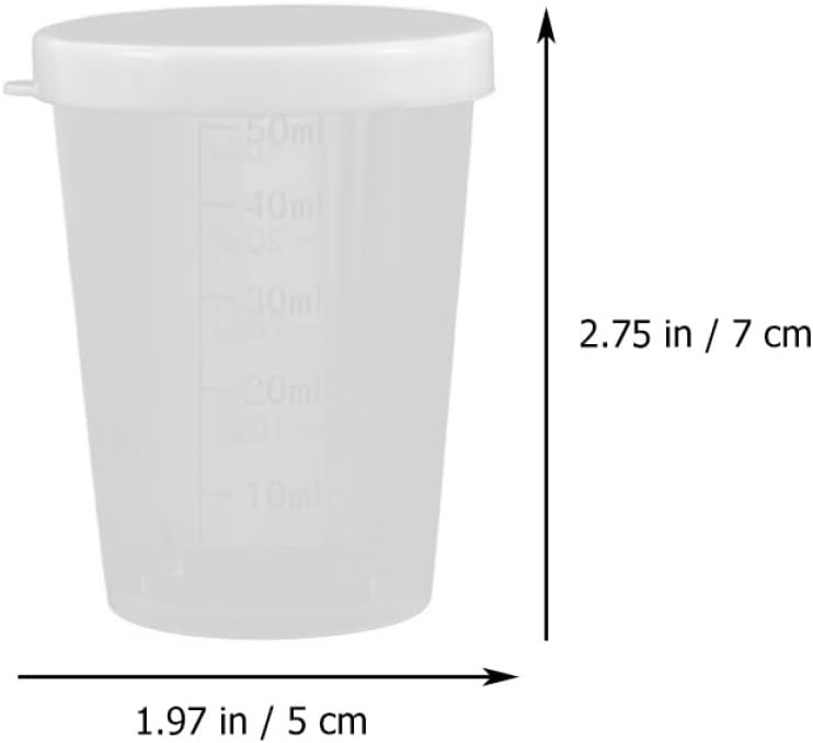 20pcs 50ml Medicine Measuring Cups with Lid, Plastic Graduated Measuring Tools for Home Kitchen and Liquid Dosage