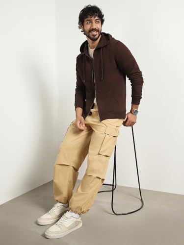 Image of Nobero Classic Zipper Hoodie for Men | Zip Up Hoodies for Men | Regular Fit | Full Zip Closure | Drawstring Hood | Zipped Hooded Sweatshirt | Cotton Rich Zipper Fleece Hoodie