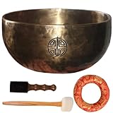 Tibetische Gesangsschüssel Set 6in Kupfer Tibetaner Schüssel runde Gesangsschale mit Schläger und Kissen tibetische Schüssel für Meditation Achtsamkeit Yoga Chakra