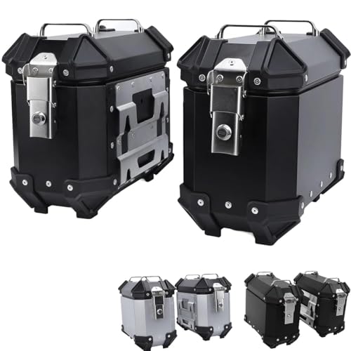 Universal Motorcycle Case Panniers Left & Right Organizer Side Cases Panniers Motorbike Hard Saddlebag Box Trunk 18L Aluminum Alloy Luggage Box For Helmet Luggage(Black)