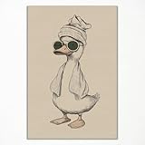 Funny Duck Bathroom Canvas Wall Art, Cute Animal Bathroom Poster, Cool Slippers Duck Prints Painting, Bath Vintage Duck Pictures Wall Decor 8x12in Unframed