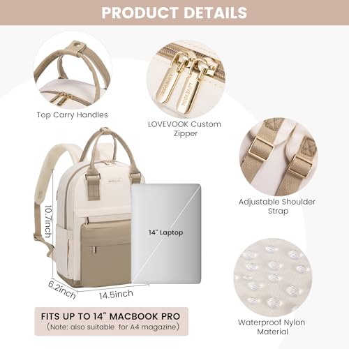 Image of LOVEVOOK Backpack Purse for Women, 14 Inch Laptop backpack Cute Waterproof Backpacks Stylish Travel Bags Vintage Daypacks with USB Port Bookbag for College School Work