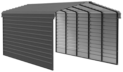 Arrow Carports Galvanized Steel Carport, with 2-Sided Enclosure, Compact Car Metal Carport Kit, 12' x 24' x 9', Charcoal
