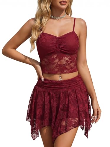 Avidlove Sexy 2 Piece Skirt Sets for Women Lace Crop