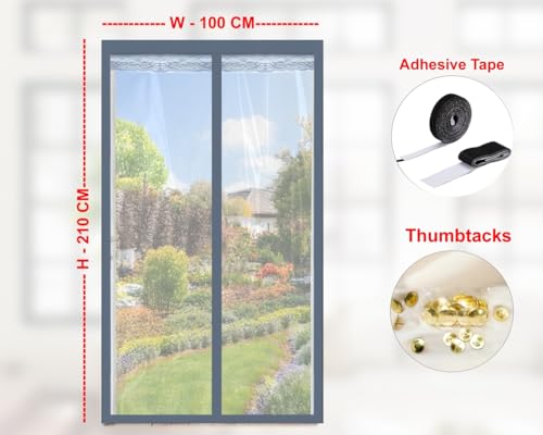 Image of The Furnishing Tree Magnetic Transparent AC Door Curtain | PVC Material | Self-Closing Magnetic Seal | Keeps Cool Air Inside | Dustproof Door Cover for Home & Office, HxW-210x100 CM, 0.30MM ThickClear