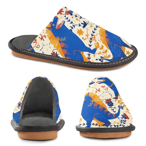 visesunny Women Men's Fuzzy Slippers Plush Warm Winter Blue Beast Flower Pattern Cozy House Slippers Comfy Indoor Shoes2