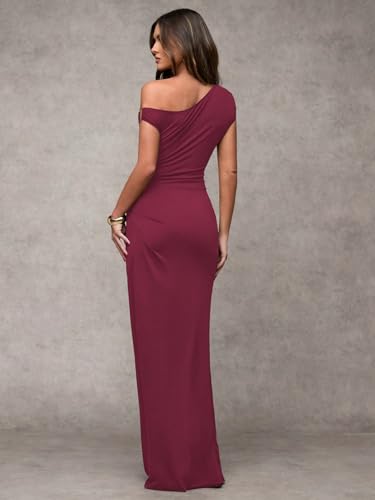 Image of Verdusa Women's Off The Shoulder Dresses Asymmetrical Ruched Sleeveless Maxi Dress