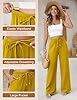 Voqeen Womens Linen Trousers Summer Wide Leg Beach Trousers with Elastic Waist Pockets Flowy Palazzo Pants Casual Lightweight Lounge Pants for Ladies Yellow #3