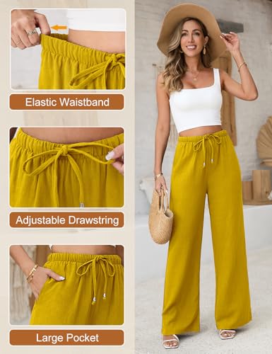 Image of Linen Pants for Women Flowy Palazzo Pants Boho High Waist Wide Leg Trousers Summer Beach Vacation Outfits 2026