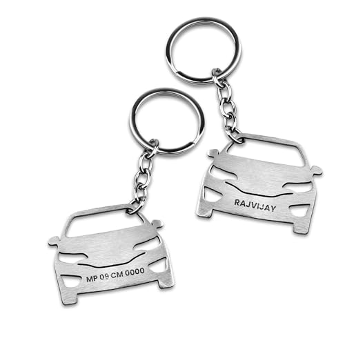 Image of SAVRI Personalized Stainless Steel Car Keychain with Name & Vehicle Number engraved. Car shape Keychain - Gift for Father's Day. For brothers, dads, boyfriends. Car model keychains | car keychains.