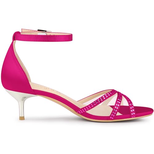 Allegra K Allegra K Women's Rhinestone Mesh Kitten Heels Hot Pink Sandals 6 M US