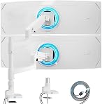 ARES WING Dual Monitor Arm for 17-49 Inch Monitors Stacking, White | Vertical Gas Spring Double Monitor Mount with USB, Adjustable Dual Monitor Mount for Desk