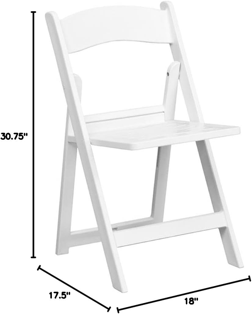Pemberly Row Contemporary Resin Folding Chair, 30.75" H x 17.5" W x 18" D, Lightweight White UV-Stabilized Design, Slatted Seat, Set of 2, Indoor/Outdoor Use for Events, Patio or Banquet-Hall Seating