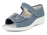 gesundheitssandalen  Jürgen Hirsch Damen Stretch-Sandalette, Modell stretch 03, mit Hallux Valgus Stretchzone und Leder-Fußbett, in 2 Farben (jeansblau, numeric_39)