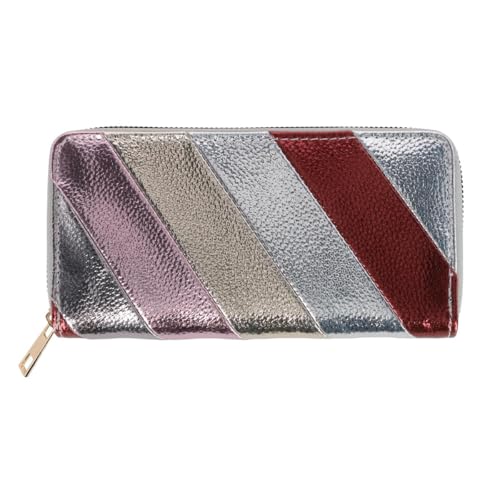 CTM Women's Vegan Leather Rainbow Striped Wallet, Silver Stripes