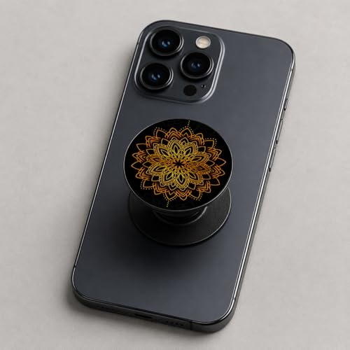 Image of Phone Case Holder | Expanding Kickstand, Mobile Phone Hold Grip for iPhone, Samsung, OnePlus & All Smartphones - Mandala (Golden Black)