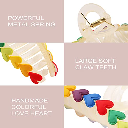 2 Pcs Colorful Heart Shape Hair Claw Clips, Nonslip Large Hair Clips For Thick And Thin Hair Strong Hold Big Hair Jaw Clips Banana Claw Barrettes Fashion Hair Styling Accessories For Women And Girls #TOP2