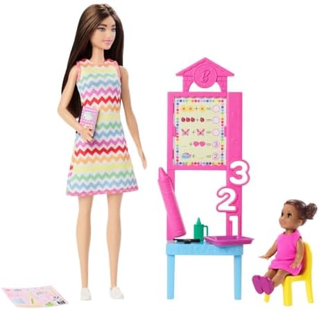 Barbie Kariyer Oyun Setleri - Öğretmen Bebek Öğretmen Barbie, kahverengi saçlı bebek, 1 çocuk figürü ve öğretim aksesuarları JCR76 - Görsel 1