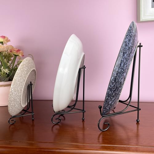 image for HENABLE 6PCS 3 Size Black Iron Plate Stands for Display - 4, 6, 8 Inch