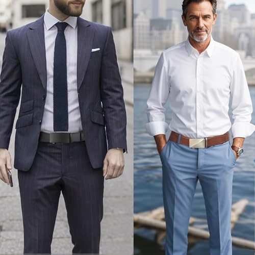 Ratchet Belts for Men 2 Pack Leather Dress Belt 1 3/8" Trim to fit in Gift Box2