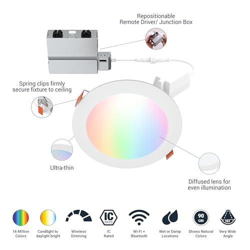 Image of HALO 6 inch Smart Wi-Fi Slim Canless LED Downlight Powered by WiZ Pro, Dimmable Full Color with Smart Home Integration : HLB6099WZRGBWMWR