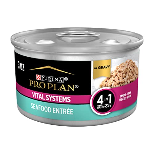 Purina Pro Plan Wet Cat Food Vital Systems Seafood Entree in Wet Cat Food Gravy 4-in-1 Immune, Brain, Muscle and Vision - (Pack of 24) 3 oz. Cans