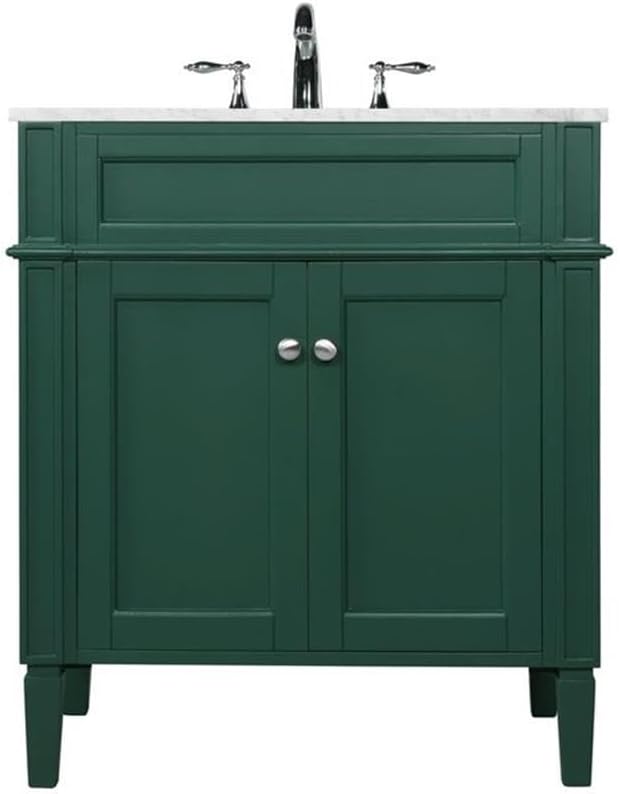 Elegant Decor Park Avenue 30" Metal MDF Marble Single Bathroom Vanity in Green