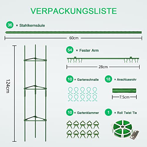 SUNYRISY Tomaten Rankhilfe im Set, Pflanzenhalter für Tomaten, Rankhilfen für Kletterpflanzen, Pflanzenstütze für Blumen & Nutzpflanzen, DIY Einstellbar 6er Set, 120 cm Höhe, Grün 2