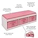 Badger Basket Kids’ Storage Bench with Cushion - Toy Organizer with 3 Removable Bins, Faux Leather Seat, Durable Wood Frame - Storage Bench with Seating for Playroom or Bedroom - White/Pink