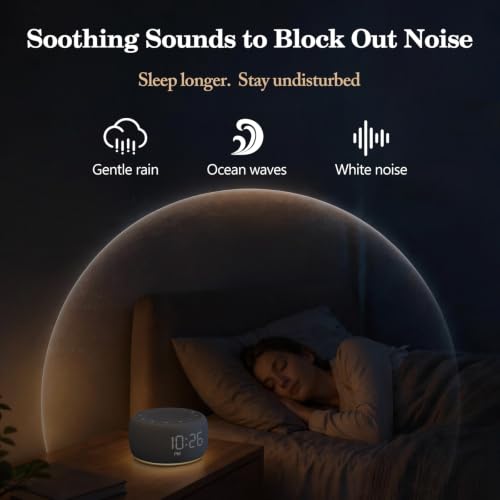 Buffbee Alarm Clock with Sound Machine for Bedrooms – 2-in-1 White Noise Machine for Sleep, Gentle Wake-Up with Soft Alarm Sounds, Ambient Night Light, Plug-in, Sleep Better, Wake Gently - Image 2
