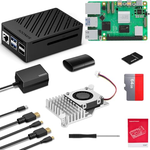 Raspberry Pi 5 16GB Kit Edición 64GB con Active Cooler, Pi 5 16GB Board, Pi 5 Carcasa, Cable 4K de HD out, Fuente de Alimentación 27W 5.1V5A USB-C, Lector de Tarjetas, Manual de Usuario