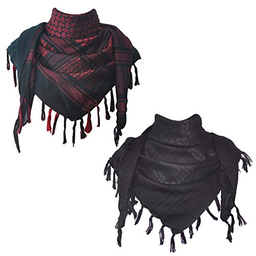 Explore Land Cotton Shemagh Tactical Desert Scarf Wrap (Black, Black and Red)