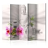 decomonkey Paravent Raumteiler Innen Buddha 225x172 cm 5 Teilig Einseitig Room Divider Wall Raumteiler Stehend Trennwand Sichtschutz Spanische Wand Sichtschutzwand Wohnzimmer Holz Oriental