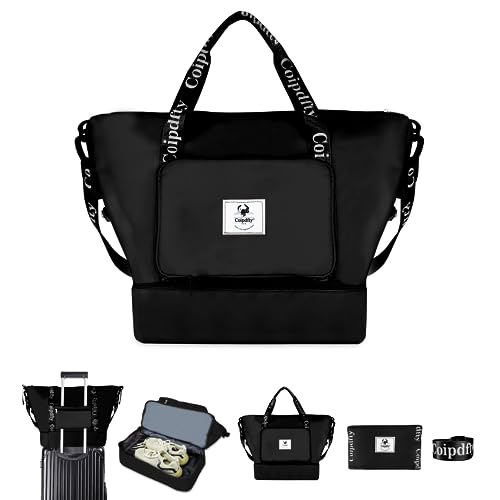 Foldable Dry/Wet Travel Duffle Bag, Shoe Compartment, Large Capacity, Luggage Sleeve, Gym Weekender Bag