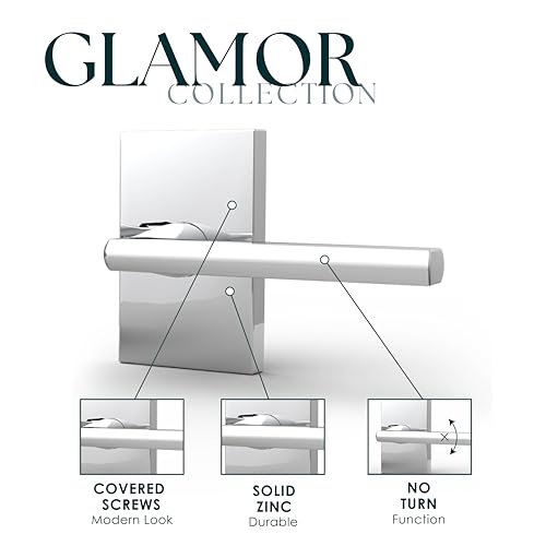 Image of Mega Handles Glamor Dummy Door Handles - 6 Pack Heavy Duty Chrome Door Handles, Non-Turning Door Handle for Closet & French Doors, Single Side, Fits All Standard Doors - Polished Chrome