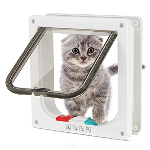4 Way Locking Cat Flap Door, Weatherproof Cat Flap Door Pet Door